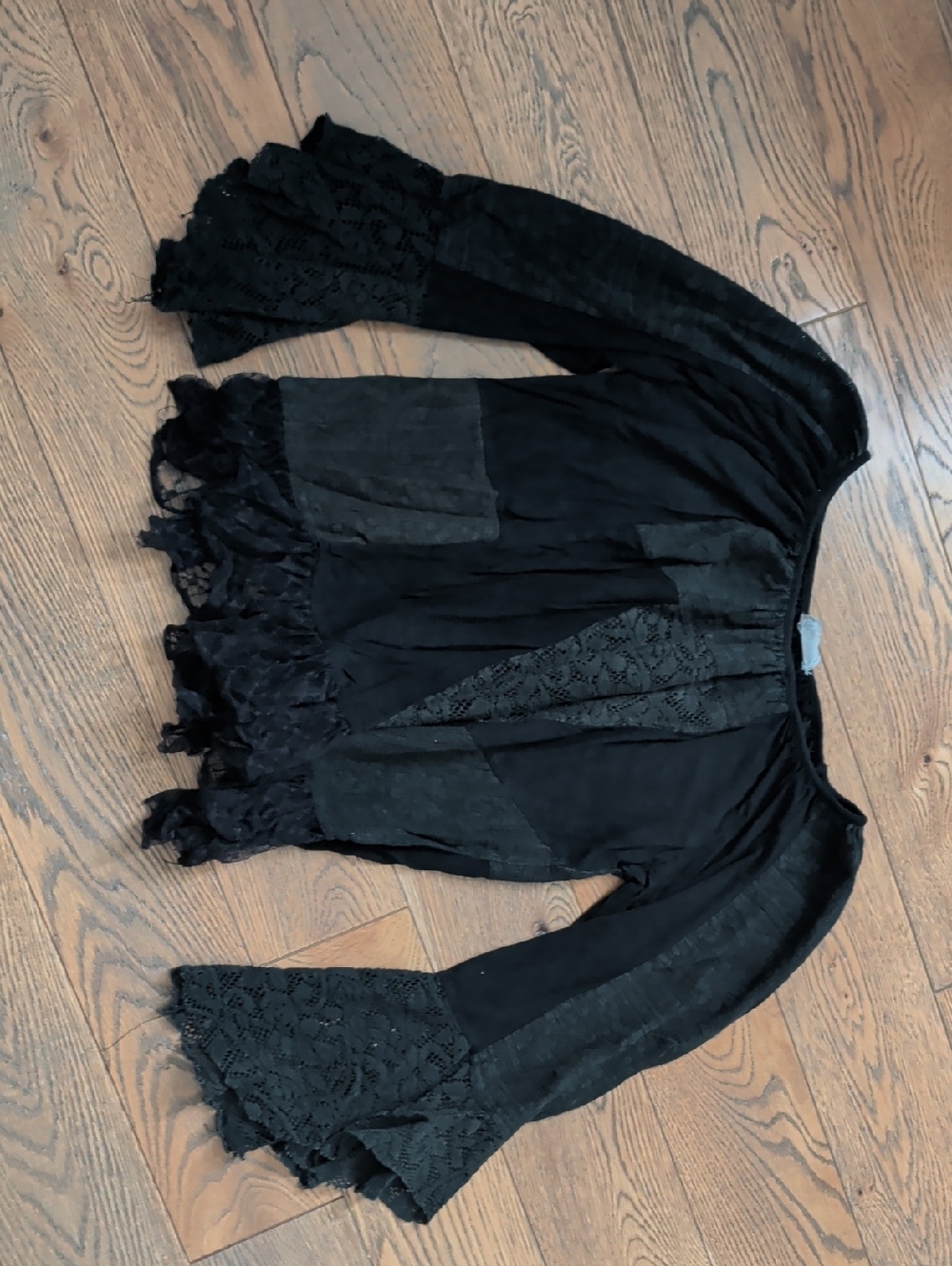 Patchwork Black Lace Bell Sleeve Top
